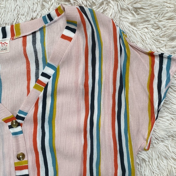 🎉HP🎉 I Joah Tie Hem Button Down Blouse 💗 Pink & Multi - Picture 7 of 13